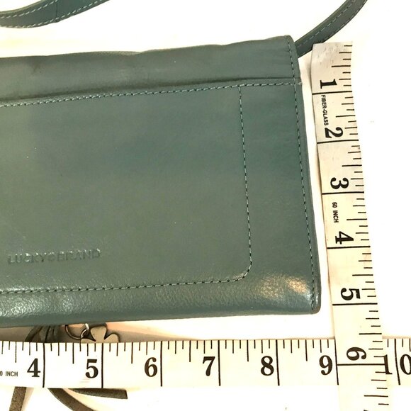 Lucky Brand Small Green Leather Crossbody Envelope Bag Adjustable Strap & Tassel - Picture 7 of 9